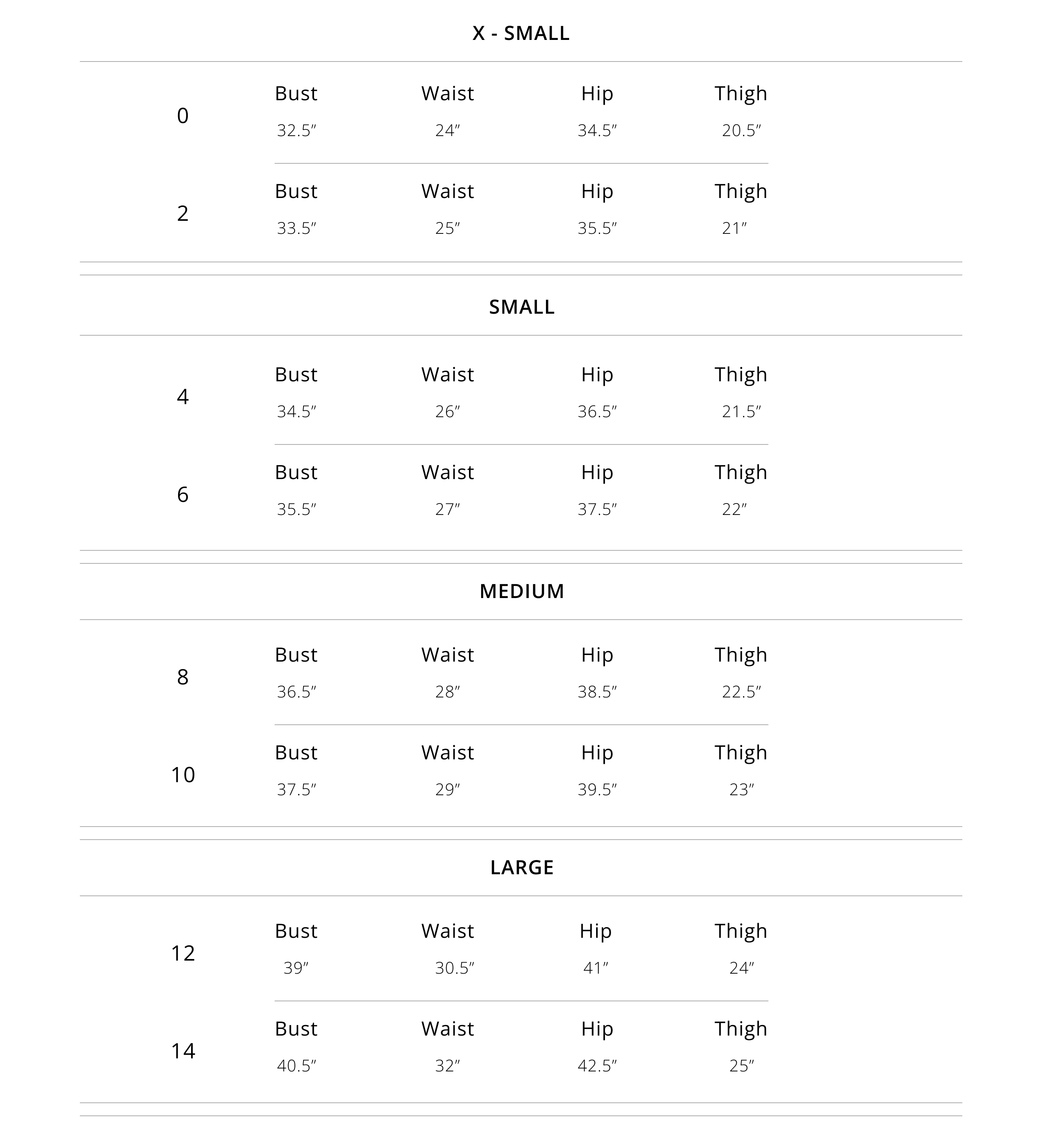 size chart by thenightsuit