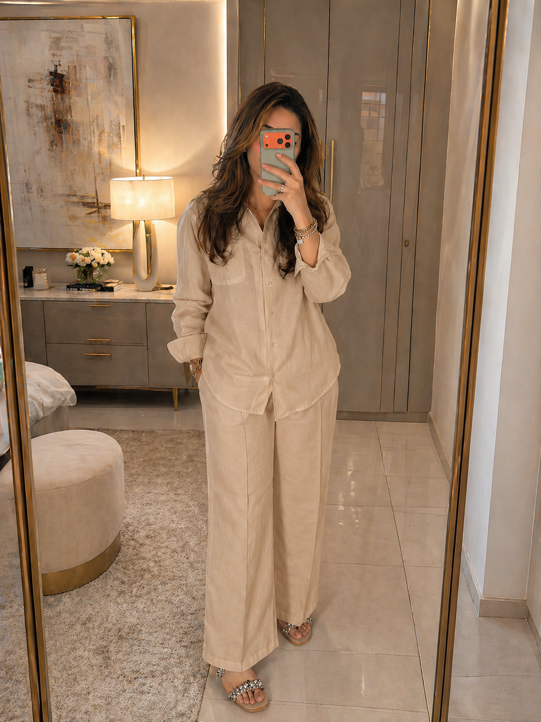 Beige Cotton linen set