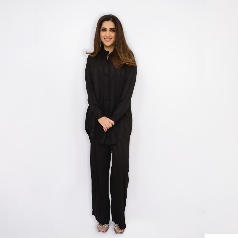 Aaliyah atelier Nior satin self stripe set