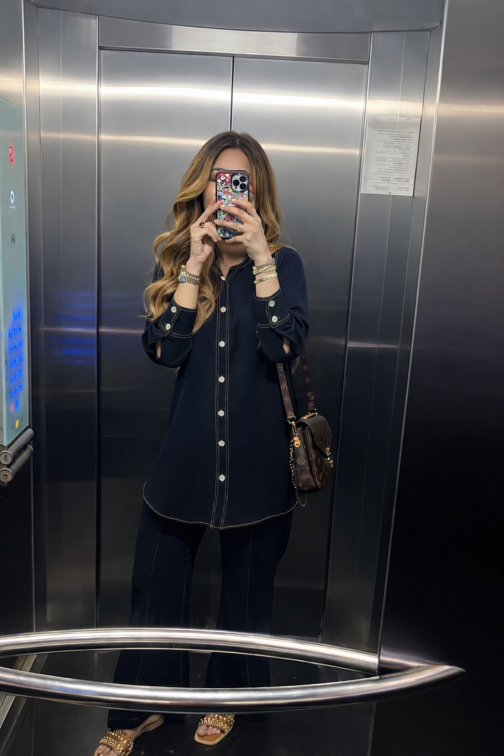 New denim set with Chinese collar