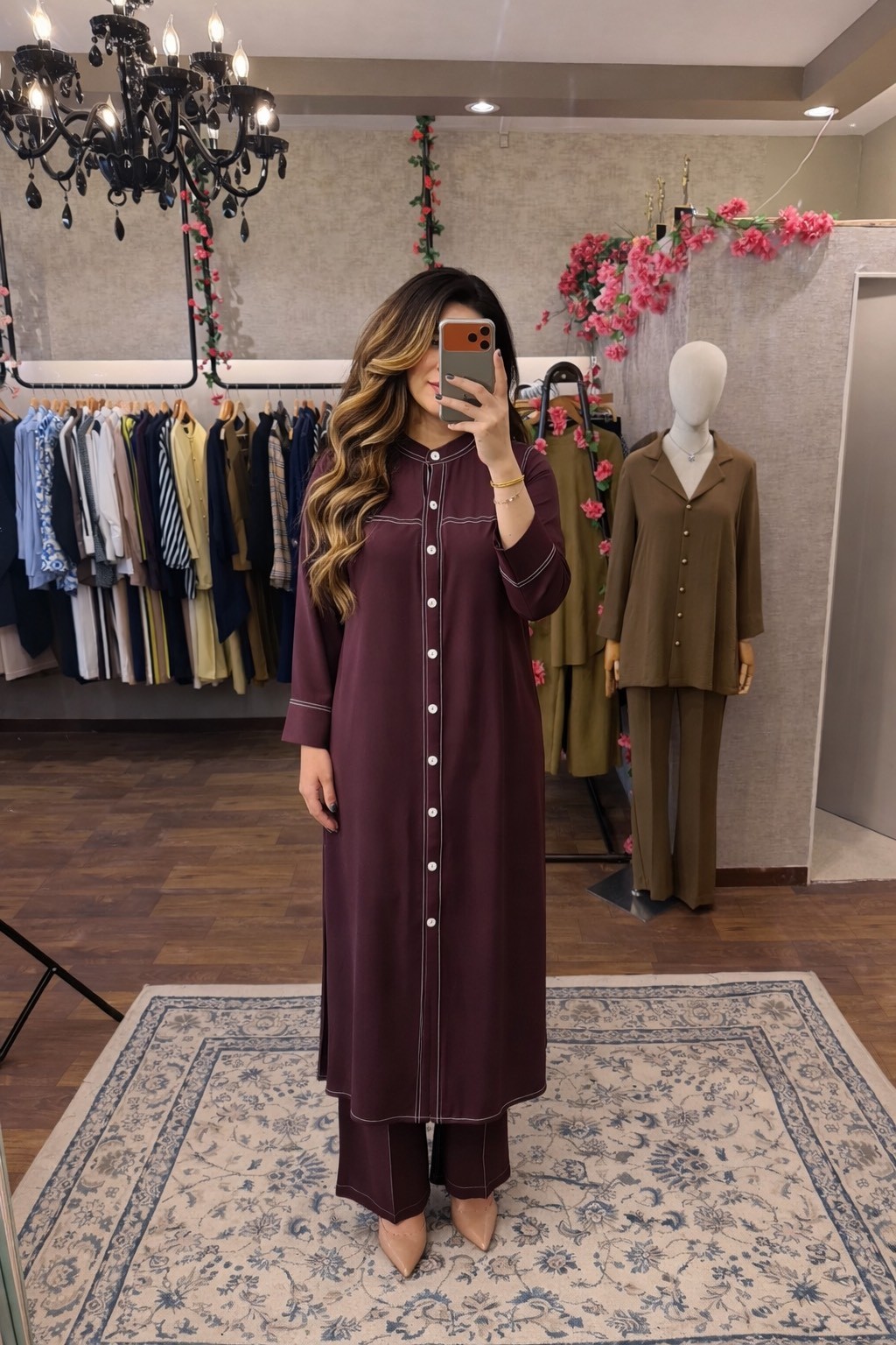 PURPLE LONG DENIM STYLE TOP WITH PANTS