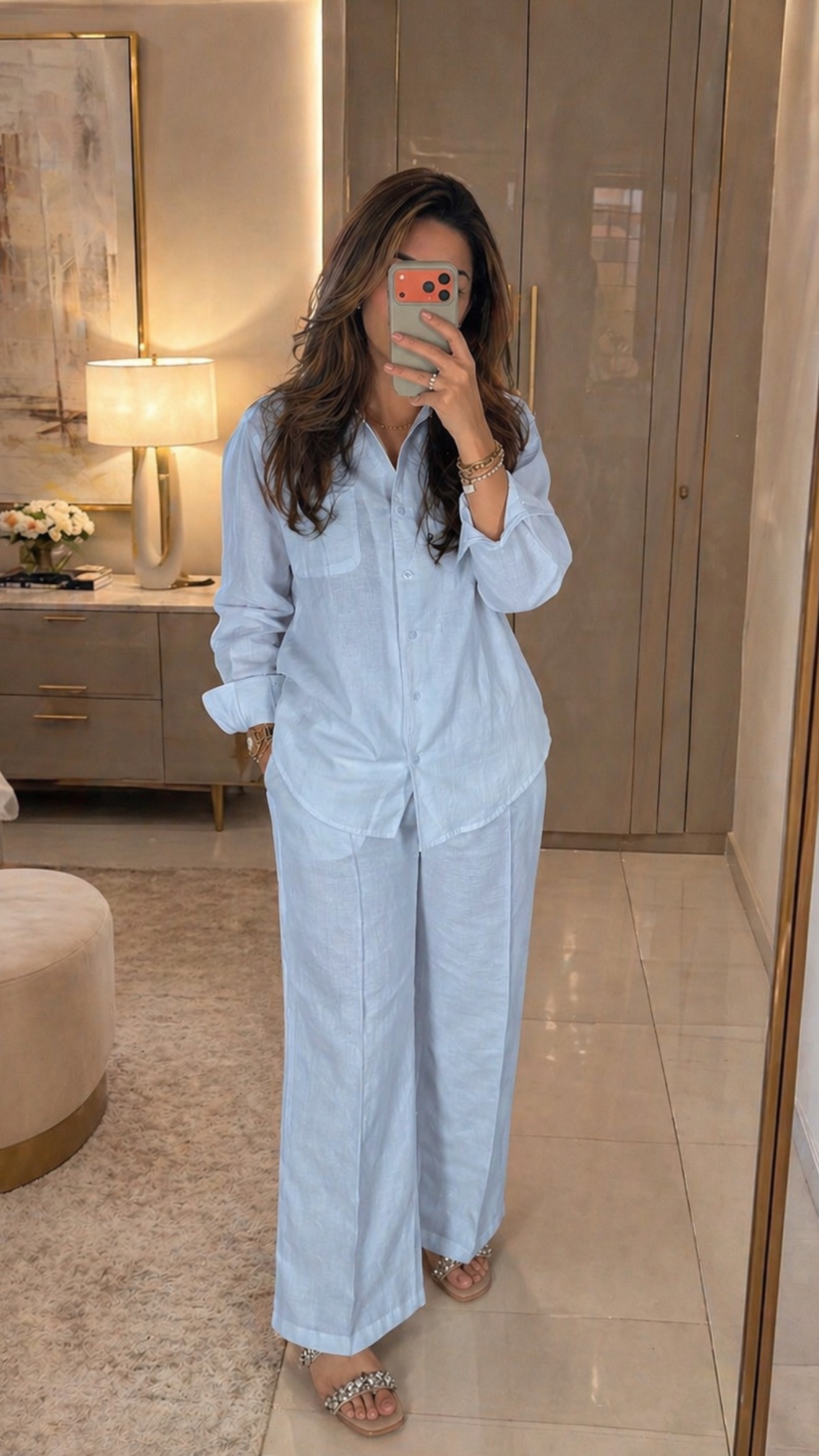 Powder blue Cotton linen set
