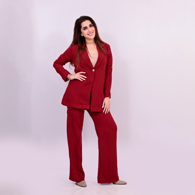 Ammarah élégante Burgundy Blazer set 