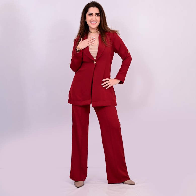 Ammarah élégante Burgundy Blazer set 