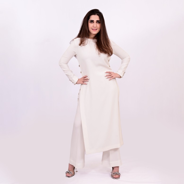 Aaliyah atelier white high slit top