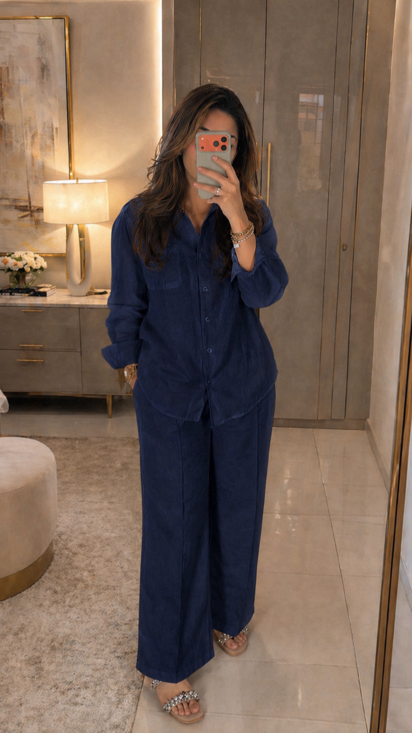 Navy blue Cotton linen set