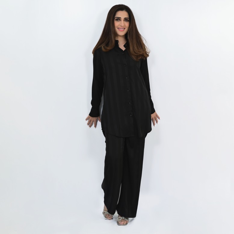 Aaliyah atelier Nior satin self stripe set
